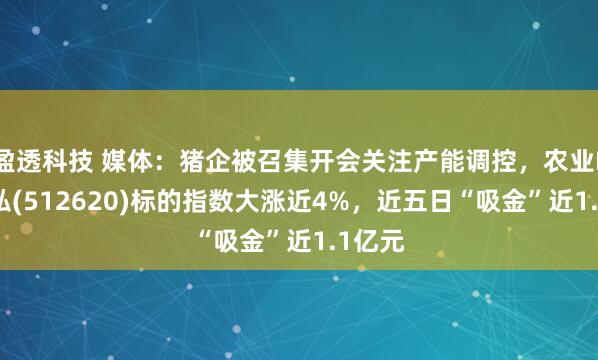 盈透科技 媒体：猪企被召集开会关注产能调控，农业ETF天弘(512620)标的指数大涨近4%，近五日“吸金”近1.1亿元
